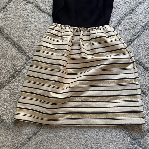 J Crew dress Sleeveless Fit & Flare Cocktail black gold cream holiday 00 - Picture 3 of 10